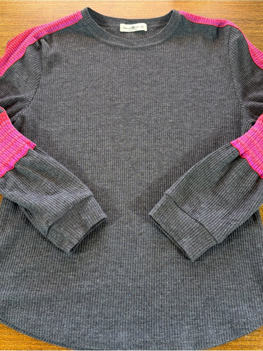 NATURAL LIFE Charcoal Long Sleeve Top with Pink Shoulder Panels